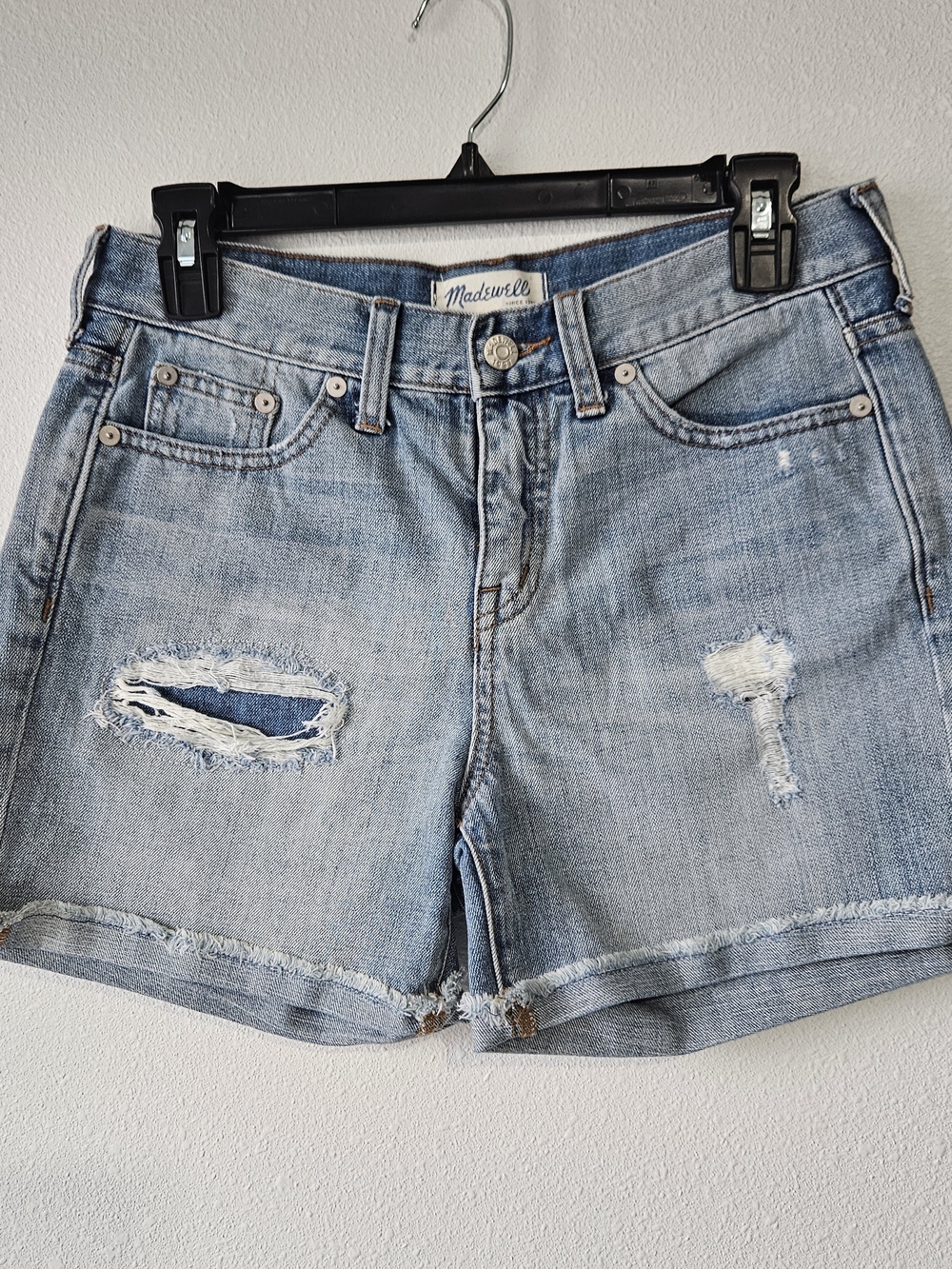 Madewell Washed Light Blue Distressed Denim Cutoff Shorts Size 25